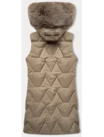 Béžová dámska vesta s kapucňou a kožušinovým lemom J Style (16M9172-62)