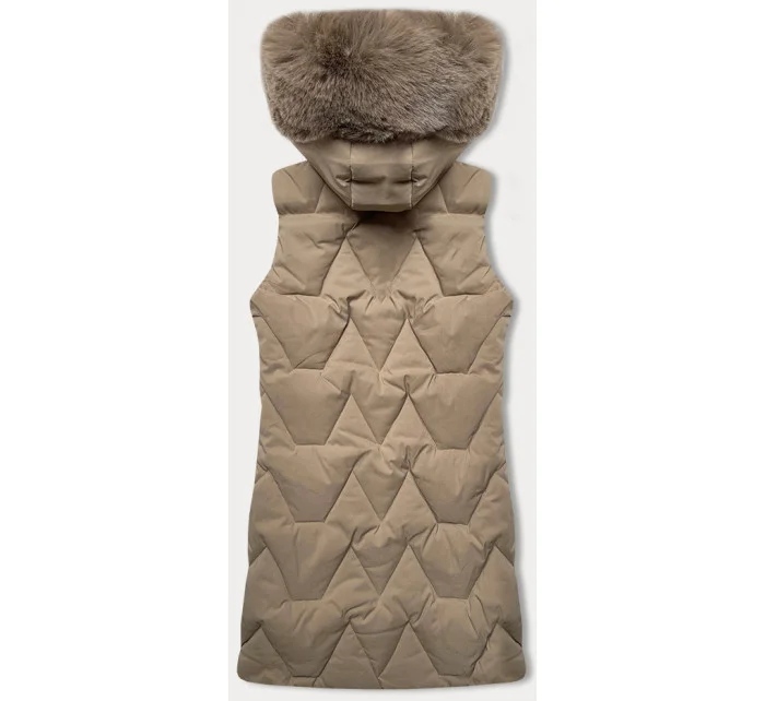 Béžová dámska vesta s kapucňou a kožušinovým lemom J Style (16M9172-62)
