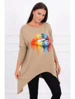 Oversize halenka s potiskem model 18743426 rtů camel - K-Fashion