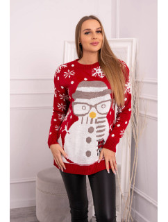 Vianočný sveter so snehuliakom červený
