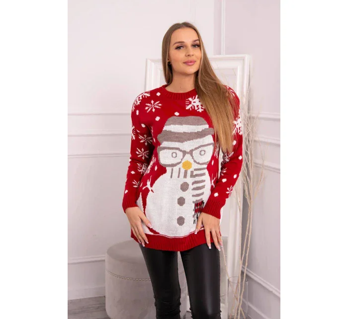 Vianočný sveter so snehuliakom červený