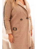 Dámske Plus veľkosť Faux ovčej vlny kabát s vreckami tmavo béžová