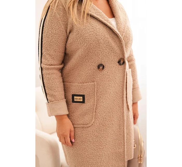 Dámske Plus veľkosť Faux ovčej vlny kabát s vreckami tmavo béžová