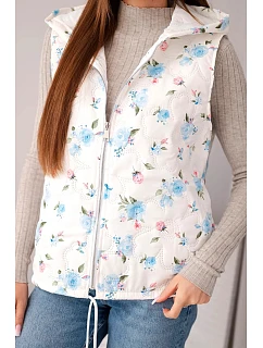Dámska prešívaná vesta s kapucňou s kvetinovým vzorom modrá