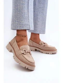 Zamszowe Mokasyny Damskie Z Ozdobą D&A TW117 Beżowe