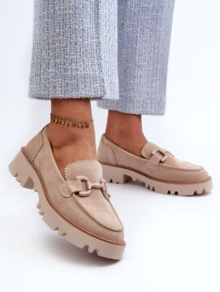 Zamszowe Mokasyny Damskie Z Ozdobą D&A TW117 Beżowe