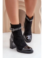 Botki Damskie Ocieplane Na Obcasie Słupku Z Ozdobną Klamrą D&A MR880-085 Czarne