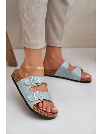 pantofle na korkové podrážce s přezkami mátové model 21685406 - Boto pantofle na korkové podrážce s přezkami mátové model 21685406 - Boto