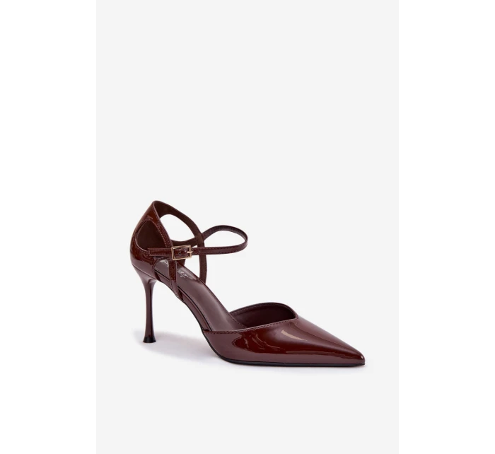 Lakované lodičky s páskem čokoládové model 21788340 - Boto