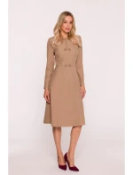 S413 Šaty s mašľami - béžové