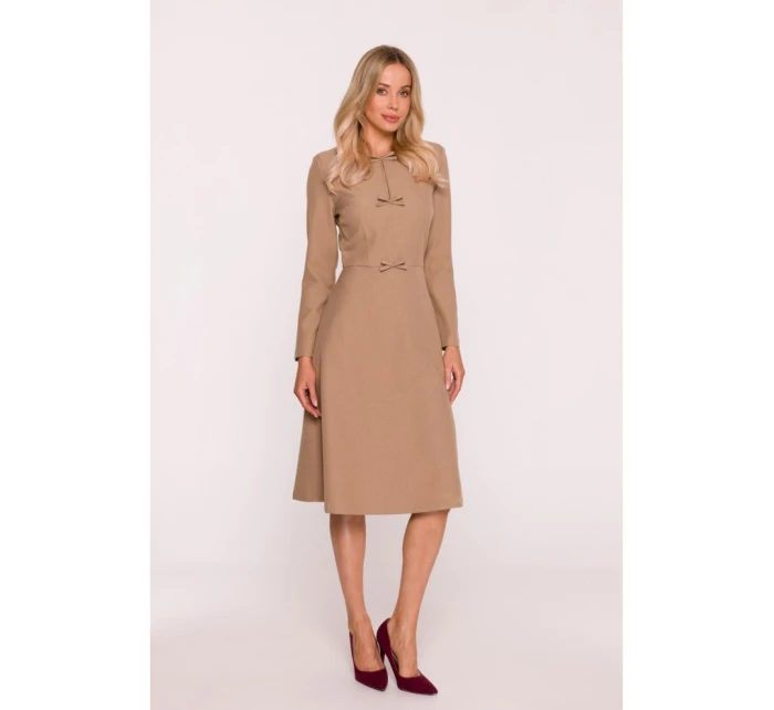 S413 Šaty s mašľami - béžové