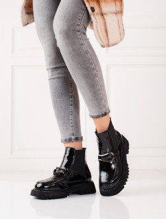 Exkluzívne čierne dámske členkové topánky s plochým podpätkom