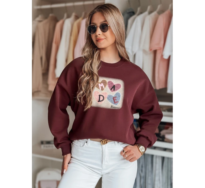 Dámská mikina nadměrné velikosti se srdíčky vínová Dstreet model 21988153 - FashionStreet