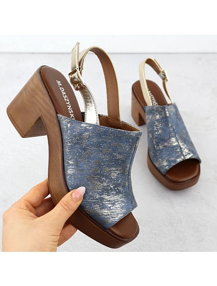 Dámske sandále na podpätku denim gold M.Daszynski MR23126-7