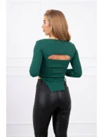 Tmavozelená blúzka s rebrovaným výstrihom