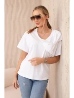 Bavlněná halenka s ozdobnou mašlí bílý Bavlněná halenka s ozdobnou mašlí bílý