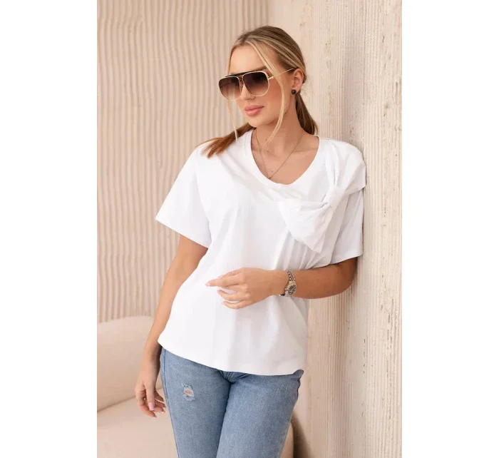 Bavlněná halenka s ozdobnou mašlí bílý Bavlněná halenka s ozdobnou mašlí bílý