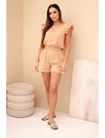 Dámský bavlněný overal bez rukávů s vázáním v pase ecru Dámský bavlněný overal bez rukávů s vázáním v pase ecru