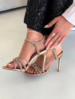 Dámske sandále na podpätku s remienkami Tanelle - šampanské