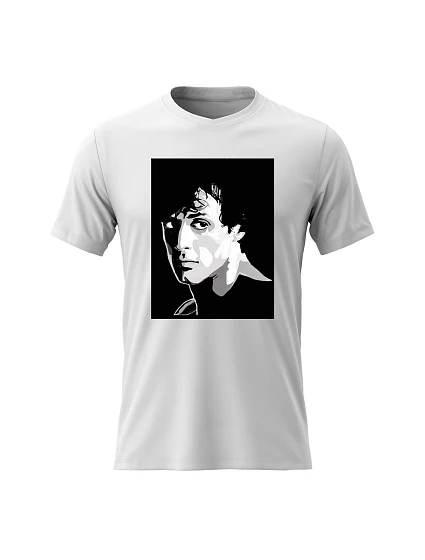 Pánske bavlnené tričko s potlačou - ROCKY BALBOA - biele