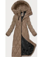 Dámska dlhá zimná bunda s kapucňou Libland camel (7832)