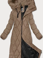 Dámska dlhá zimná bunda s kapucňou Libland camel (7832)