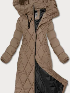 Dlouhá dámská zimní bunda ve velbloudí barvě s kapucí model 21248824 - Libland