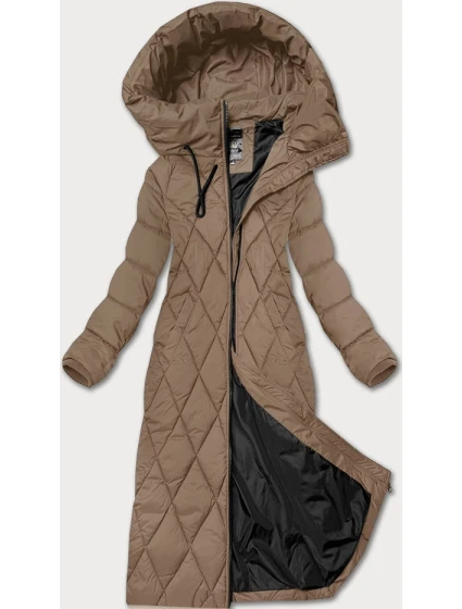 Dámska dlhá zimná bunda s kapucňou Libland camel (7832)