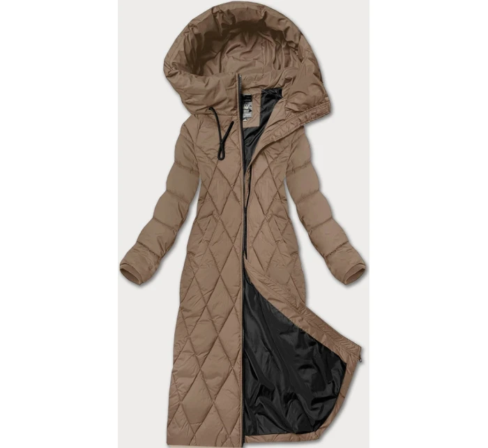 Dámska dlhá zimná bunda s kapucňou Libland camel (7832)