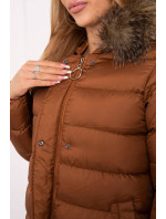 Prešívaná zimná bunda s kapucňou camel