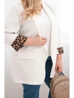 Dámská sako Plus Size s podšívkou v leopardím vzoru ecru Dámská sako Plus Size s podšívkou v leopardím vzoru ecru