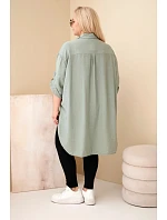 Dámská košile Plus Size z viskózy s květinovou výšivkou khaki