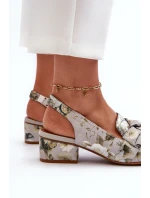 Damskie Skórzane Sandały Na Niskim Obcasie W Kwiaty Maciejka N6539-38 Zielone