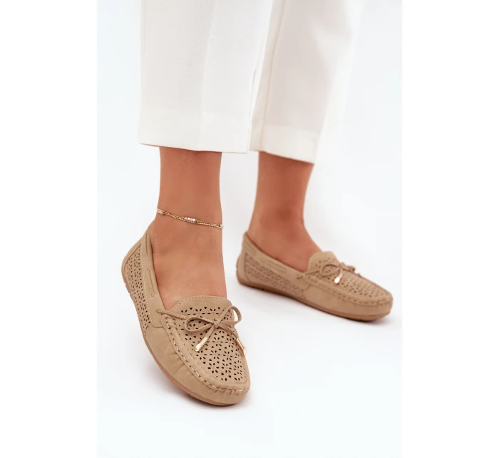 Dámské mokasíny s vzorem a šněrováním Khaki model 21704501 - Boto Dámské mokasíny s vzorem a šněrováním Khaki model 21704501 - Boto