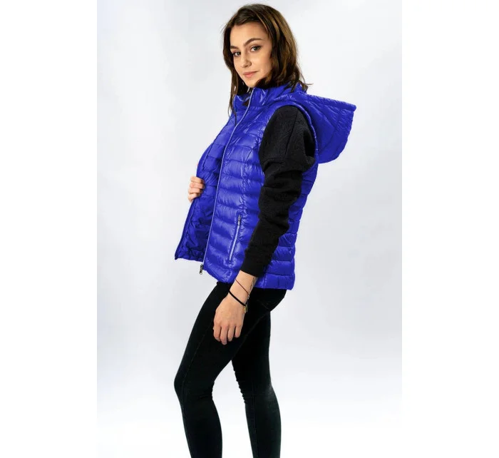 Prešívaná lesklá dámska vesta v Chrpová farbe (7000)