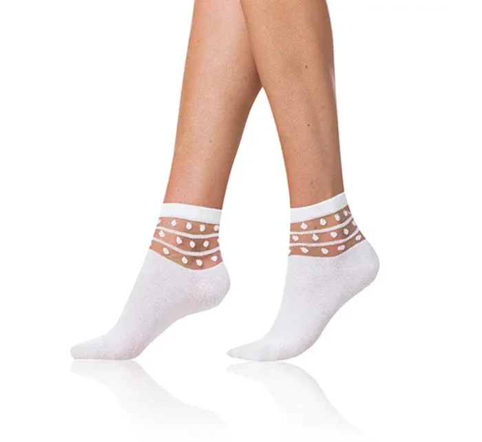 Dámske ponožky s ozdobným lemom TRENDY COTTON SOCKS - Bellinda - biela