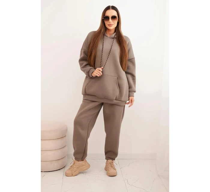 Dámský teplákový komplet model 21441630 z bavlny s kapucí fango - K-Fashion Dámský teplákový komplet model 21441630 z bavlny s kapucí fango - K-Fashion