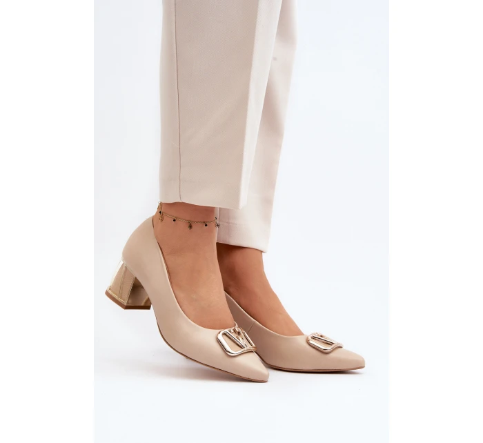 Eleganckie Czółenka Z Ozdobą Laura Messi 2740 Beżowe
