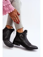 Damskie Botki Na Płaskim Obcasie Z Zamkiem Czarne Loratie Damskie Botki Na Płaskim Obcasie Z Zamkiem Czarne Loratie