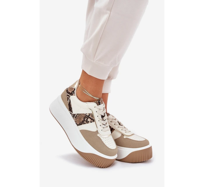 Sneakersy Damskie Na Masywnej Platformie Zwierzęcy Wzór Beżowe Telanila Sneakersy Damskie Na Masywnej Platformie Zwierzęcy Wzór Beżowe Telanila