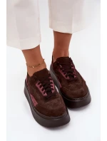 Dámské tenisky z pravé semiše na platformě model 21711179 čokoládové - Zazoo