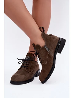 Dámské kožené boty model 22404639 Khaki - VINCEZA