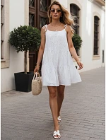 Letné dámske bavlnené šaty s priehľadným vzorom, biele, FashionStreet EY2674 Letné dámske bavlnené šaty s priehľadným vzorom, biele, FashionStreet EY2674