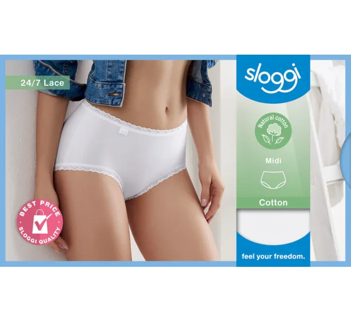 Dámské kalhoty Sloggi 24/7 Cotton Lace Midi bílé