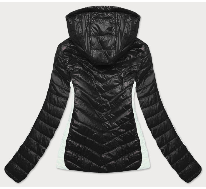 Dvojfarebná čierna / ecru dámska bunda s kapucňou (6318)