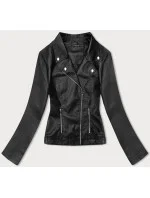 Čierna bunda ramoneska z imitácie kože (11Z8062)