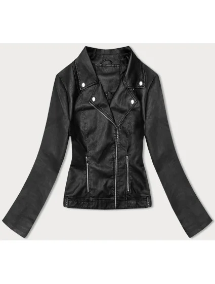 Čierna bunda ramoneska z imitácie kože (11Z8062)