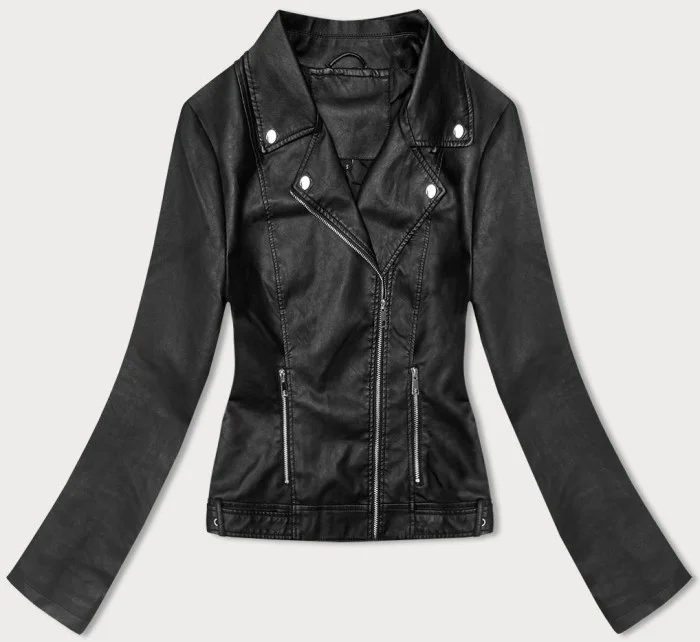 Čierna bunda ramoneska z imitácie kože (11Z8062)