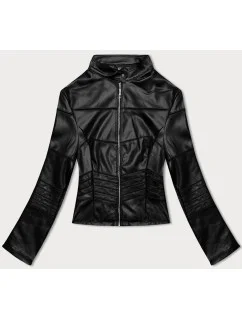 Čierna dámska bunda ramoneska s ažúrovými vsadkami J Style (11Z8103)