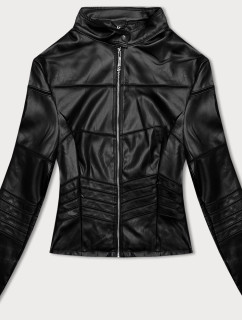 Čierna dámska bunda ramoneska s ažúrovými vsadkami J Style (11Z8103)